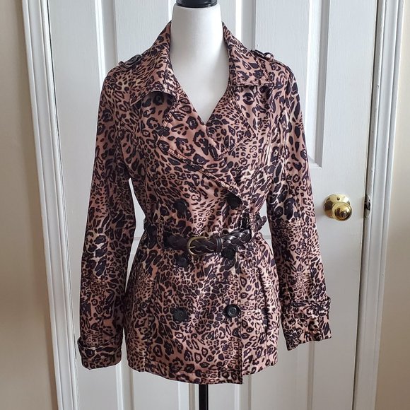 Majora Animal Print Double Breasted Short Trench Coat - Picture 1 of 7